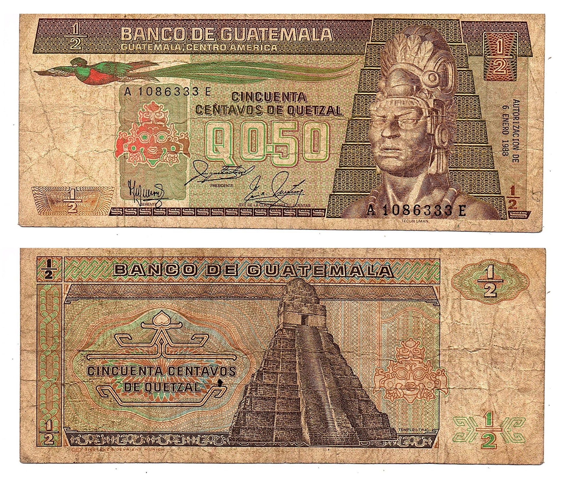 Guatemala #65/1988(2)/F  50 Centavos de Quetzal